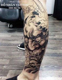 Tattooed Person, Leg Tattoos For Men, Japanese Leg Tattoo, Demon Face, Wave Tattoo Design, Hannya Mask Tattoo, Turtle Tattoo Designs, Full Leg Tattoos, Thigh Tattoo Designs