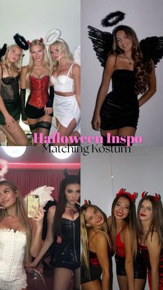 several photos of women dressed up in costumes