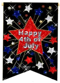 a happy 4th of july banner with red, white and blue stars in the background