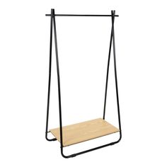 a wooden and metal swing chair on a white background