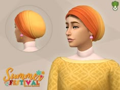 a woman with an orange turban on her head and wearing pink ear rings