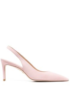 ballet pink calf leather trim suede trim elasticated slingback strap branded leather insole pointed toe 90mm high heel Baby Pink Heels, 2023 Shoe Trends, Wedding Shoes Pink, Pink Stiletto Heels, Light Pink Heels, Summer Shoes Trends, Kitten Heel Slingbacks, Pink Kitten Heels, Knee High Cowboy Boots