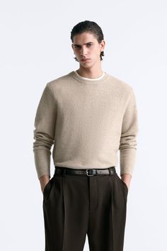 WOOL BLEND SWEATER - Sand | ZARA United States Classic Fine Knit Polo Sweater For Spring, Classic Polo Sweater With Ribbed Collar For Layering, Classic Knit Polo Sweater For Work, Classic Zara Long Sleeve Sweater, Zara Classic Long Sleeve Sweater, Classic Relaxed Fit Crew Neck Polo Sweater, Classic Relaxed Fit Polo Sweater With Crew Neck, Fine Knit Crew Neck Polo Sweater For Work, Fine Knit Polo Sweater For Work With Crew Neck