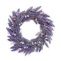 a wreath made out of lavender flowers on a white background