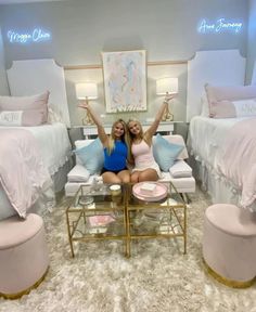 Roommate college decor i deas 🌸🦋 College Dorm Room Ideas Sorority, Pink Dorm Room Ideas Aesthetic, Dorm Rooms Of Mississippi And Beyond, Ms State Dorm Rooms, Hot Pink Accent Wall Bedroom, Fancy Dorm Room Ideas, Sorority House Room Ideas, Aesthetic Collage Dorm Room Ideas, Room Ideas For Two Sisters Aesthetic