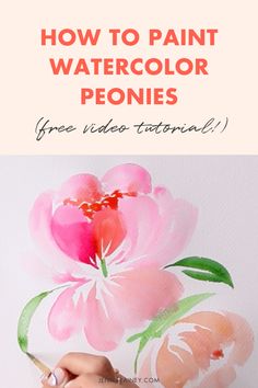 someone is painting flowers with watercolor pencils on paper and the words how to paint watercolor peonies