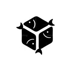 two fish in the shape of cubes with faces on each side, one is black and