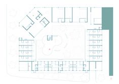 the floor plan for an office building with several rooms and two floors, including a swimming pool