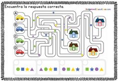 a maze game with cars and houses on the road for children to learn how to draw