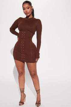 Fashion Nova Outfits Dresses, Chocolate Sweater, Long Sleeve Dress Red, Sweater Mini Dress, Corporate Dress, Mini Dress Long Sleeve, Elegant Outfit Classy, Fashion Nova Outfits, Stylish Work Attire