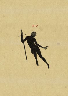 a drawing of a woman holding a spear and standing on one leg with the word vix above her head