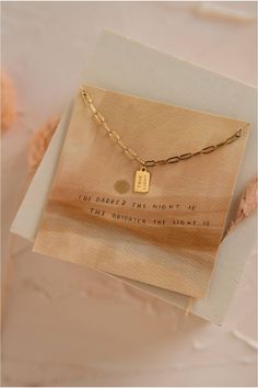 The light shines in the darkness, and the darkness has not overcome it. John 1:5 Double-sided tag on dainty paperclip chain Tag size: 5x7mm Adjustable 16-18" 1 4kt Gold Plated Hypoallergenic Tarnish + Water Resistant Jesus Is All I Need, Light Shines In The Darkness, Godly Words, John 1 5, Blue Seashell, Light Necklace, Business Jewelry, Jewelry Stamping, Christian Backgrounds