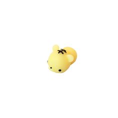 a small yellow animal with a black bow on it's head is shown against a white background