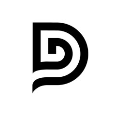 a black and white logo with the letter d