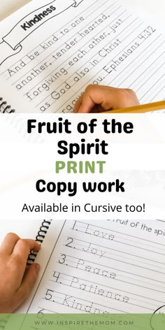 the fruit of the spirit print copy work is available in cursive tot