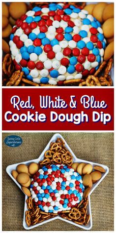 red, white and blue cookie dough dip is in the shape of a christmas star