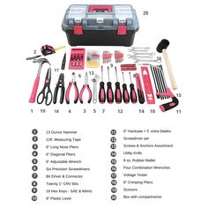 One of Apollo Tools’ most popular tool sets, the 170 pc Household Tool Kit with Took Box Pink, is now with upgraded tool box that includes all of the tools you need for just about any household chore, from hanging pictures to fixing a leaky faucet. Designed and built to last, this kit will accompany you in all your crafts, household maintenance and repairs for years to come and is backed by Apollo Tools’ lifetime warranty. The versatile selection of tools includes 170 pieces, from the most-reach Tool Kit Essentials, Electrical Tools And Equipment, Apartment Supplies, Tool Box Gift, Custom Tool Boxes, Assembling Furniture, Mechanic Tool Box, Handyman Tools, Car Tool Kit