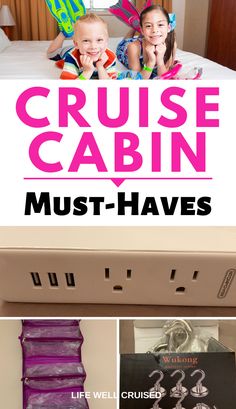 the cruise cabin must - haves are on display in this collage with pictures of children