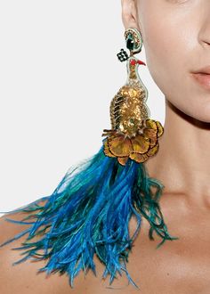 Ranjana Khan Peacock Feather Earrings - Bergdorf Goodman Glamorous Party Jewelry With Feathers, Pave Ear Cuff, Peacock Feather Earrings, Peacock Earrings, Black Earrings Dangle, Baroque Pearl Earrings, Lela Rose, Gold Pearl Earrings, Ostrich Feathers