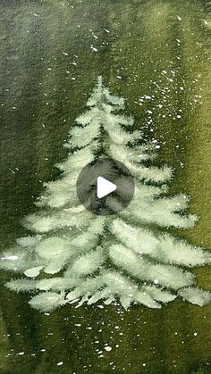 a painting of a white christmas tree on green background