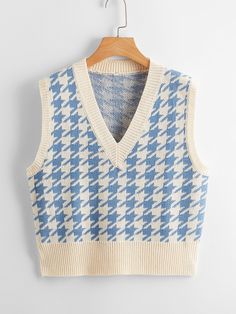 Houndstooth Sweater, Womens Knit Sweater, Womens Crochet Patterns, Sweater Vests, Y2k Sweater, Sweater Vest Women, Women Sweater, Houndstooth Pattern, Pattern Sweater