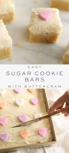 easy sugar cookie bars with buttercream are the perfect dessert for valentine's day