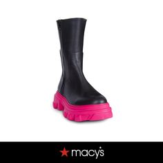 in stock Bold Black Leather Platform Boots, Bold Black Leather Boots, Bold Black Boots For Spring, Bold Leather Boots With Round Toe, Trendy Fashion Outfits, Leather Boots, Trendy Fashion, Hot Pink, Shoe Boots