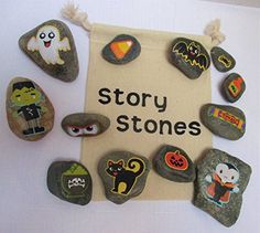 some rocks are arranged in the shape of a sign with words story stones written on them