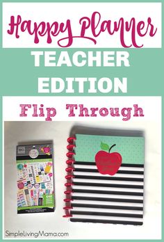 a teacher's book with an apple on it and the title happy planner teacher edition flip through