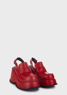 Slingback Loafers, Red Platforms, Graduation Accessories, Heels Fancy, Red Platform Shoes, Dolls Kill Outfits, Red Platform Heels, Red Platform, Dr Shoes