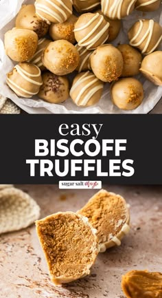 easy biscoff truffles with peanut butter on top and in the middle