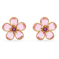 Inspired by the wondrous beauty of nature, these gorgeous earrings are blooming with fine crystals. Set on gold-tone plating, the pink design features five petals artfully arranged around a central stone with a deeper hue. A captivating design for floral days. Pink Watch, Brands Fashion, Mors Dag, Trends 2024, Swarovski Earrings, Swarovski Jewelry, Flower Earrings Studs, Crystal Flower, Flower Studs