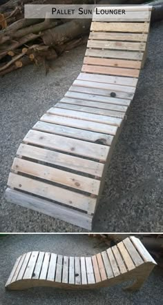 a bed made out of wooden pallets on the ground