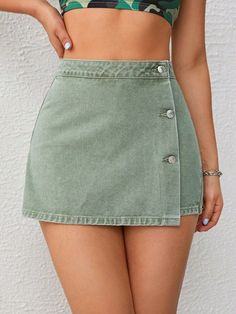 Skort Denim, Women Denim Shorts, Outing Outfit, Short Jean Skirt, Denim Skort, Denim Skirt Outfits, Cute Skirt Outfits, Cute Lazy Outfits, Everyday Fashion Outfits