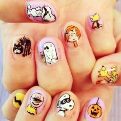 Comic Nail Art, Jam Ideas, Snoopy Nails, Spongebob Nails, Nail Therapy, Cute Nail Polish, Holiday Halloween, Pretty Nail Art