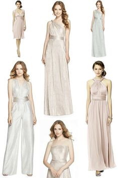 different styles of bridesmaid gowns and dresses for the wedding guests to wear