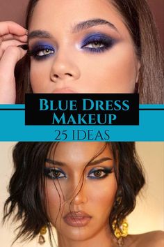 Makeup Look With Navy Blue Dress, Navy Dress Eye Makeup, Royal Blue Style Outfit, Make Up For Electric Blue Dress, Make Up For Dark Blue Outfit, Navy Outfit Makeup, Navy Blue Dress Makeup Look, Lip Color With Blue Dress, Make Up For Royal Blue Gown