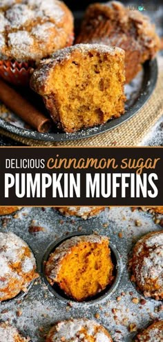 delicious cinnamon sugar pumpkin muffins in a muffin pan