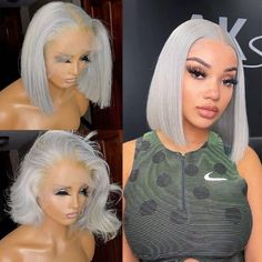 PRICES MAY VARY. 【13x4 HD Transparent Lace Front Wig Lace Size】:180% density 13x4 HD Transparent Lace Front Wig Human Hair. 13x4 lace area supports center and side sections. It's more natural when you put it on, no smell, no shedding, no tangles. Soft, elastic, breathable and durable lace material makes it more comfortable. 【Glueless Wig Human Hair Pre-Pull Cap Size】: Ear-to-Ear HD Clear Lace Front Wig, Bleached Knot and Pre-Pull Natural Hairline, Gives you a more natural hairline than closed wi Gray Human Hair Wigs For Women, Gray Hair Wigs For Black Women, Gray Bob Wig, Gray Bob Black Women, Grey Bob Hairstyles Black Women, Silver Bob Wig, Gray Wigs For Black Women, Lady London, Blonde Styles