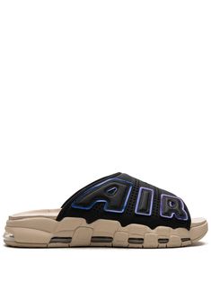 black leather appliqué logo open toe branded insole slip-on style rubber sole with Max Air cushioning Nike Air More Uptempo Black, Shoe Selfie, Friends Workout, Nike Air More Uptempo, Nike Air More, Lifestyle Art, Best Sneakers, Sneaker Head, Shoe Shop