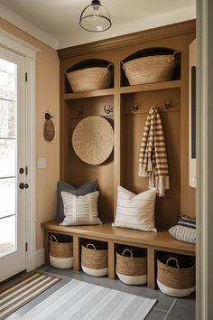 25 Functional Narrow Mudroom Ideas for a Perfect Entryway Front Door Built In Bench, Lake House Mudroom Ideas, Drop Zone Small Space, Entry Way Mudroom Ideas, Entry Way Drop Zone Small Spaces, Foyer Mudroom Entry Ways, Lakehouse Mudroom, Mini Mudroom Entryway, Modern Mudroom Entryway