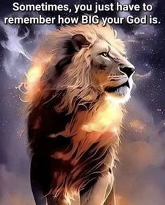 a lion with the words, sometimes you just have to remember how big your god is