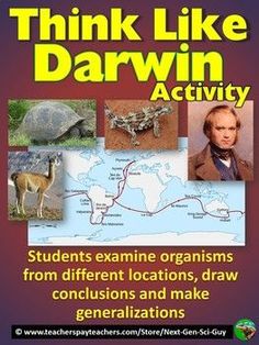 think like darwin activity book with pictures of different animals and their names on it