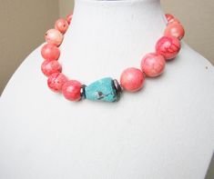 Large Coral bead one strand necklace with turquoise focal bead. Jean Art, Coral Necklace, Coral Beads, Focal Bead, Strand Necklace, Fort Worth, Beaded Necklaces, Necklace Etsy, Beauty Book