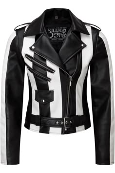 Beetlejuice. Beetlejuice. Beetlejuice. Soft Vegan Leather. Zip Front & Zip Pockets. Stripe Patching. Fitted - if in doubt order a size up. KILLSTAR Branding 100% A-Grade PU Leather. Classic biker jacket, with black & white contrasting vegan leather stripes. A-Grade Vegan leather, with all-black satin lining - this creature is another masterpiece. Hand-crafted. Killstar Dress, 2010 Fashion, Beetlejuice Beetlejuice, Goth Outfits, Alternative Outfits, Edgy Outfits, Beetlejuice, Character Outfits