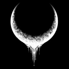 the crescent moon is covered in icicles on a black background with water dripping from it