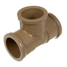 a brown plastic pipe fitting on a white background