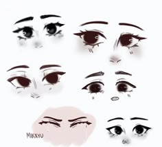 various types of eyes are shown in this drawing style, including the upper half and lower half