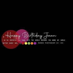 happy birthday jean with colorful circles on black background