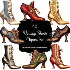 "Buy 5 items or more and get 60% off at checkout, use code SAVE60 Please note, this listing is for an instant download, no print will be mailed. Stride into a world of classic style with our Vintage Shoes Clipart Set! This collection showcases an array of beautifully detailed vintage shoe designs, each imbued with a charm and elegance reminiscent of bygone eras. These vintage shoe images are perfect for shabby chic and vintage crafting projects. Whether you're creating scrapbook pages, handmade cards, invitations, or digital art, these designs will add a distinctive nostalgic touch. Their old-world charm makes them ideal for fashion-themed projects, historical pieces, or simply to add a dash of vintage sophistication to your creative endeavors. With your purchase, you'll receive a collecti Shoes Clipart, Shoe Image, Vintage Inspired Design, Old World Charm, Vintage Shoes, Instant Download Etsy, Designer Shoes, Classic Style, Vintage Inspired